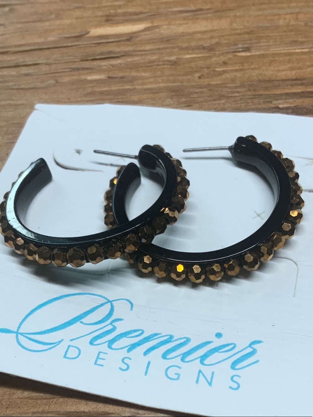 Premier Designs Copper Falls Beaded Black Hoop Earrings